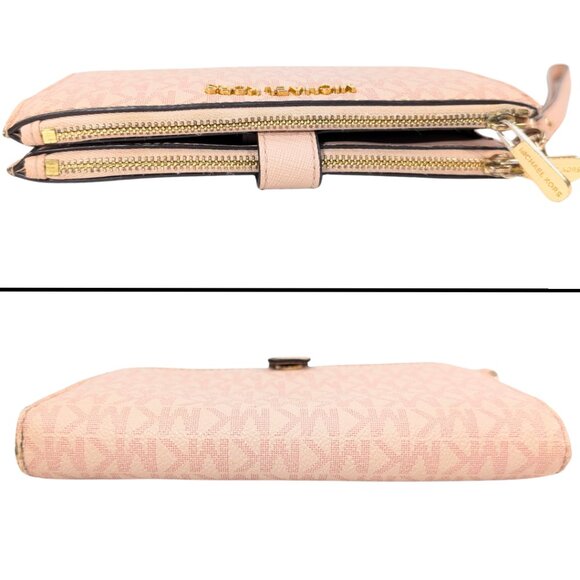 Michael Kors Pink Signature PVC Jet Set Travel Double Zip Wristlet Phone Wallet - Picture 3 of 9